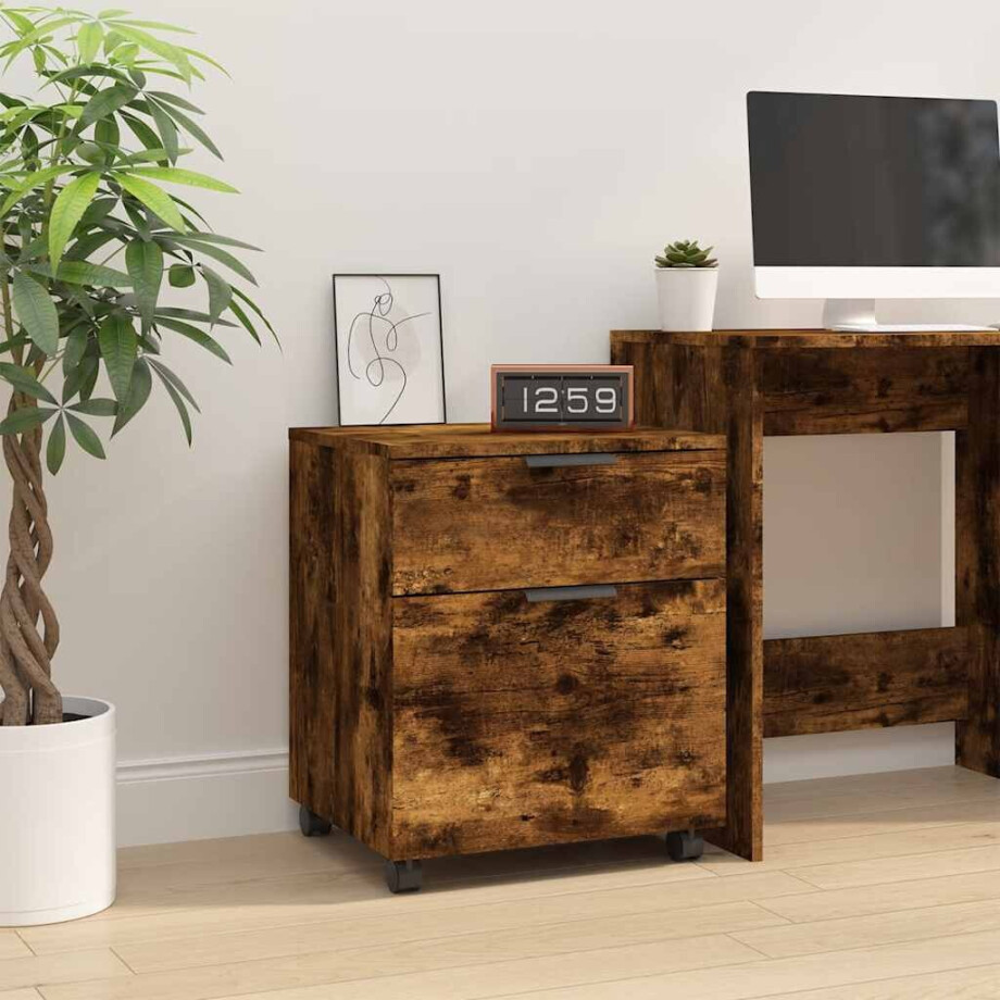 vidaXL Dossierkast verrijdbaar 45x38x54 cm bewerkt hout gerookt eiken afbeelding 1