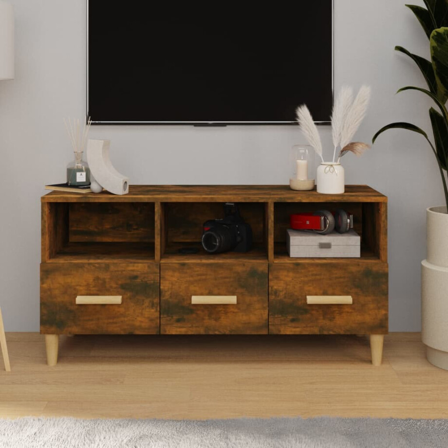 vidaXL Tv-meubel 102x36x50 cm bewerkt hout gerookt eikenkleurig afbeelding 1