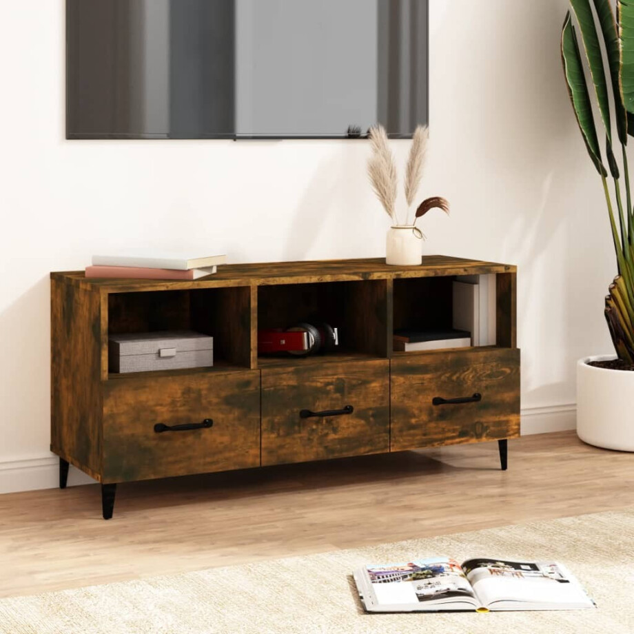 vidaXL Tv-meubel 102x35x50 cm bewerkt hout gerookt eikenkleurig afbeelding 1
