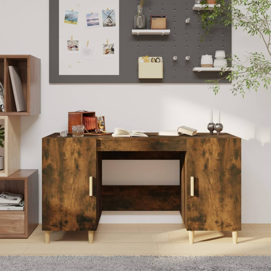 vidaXL Bureau 140x50x75 cm bewerkt hout gerookt eikenkleurig afbeelding 1