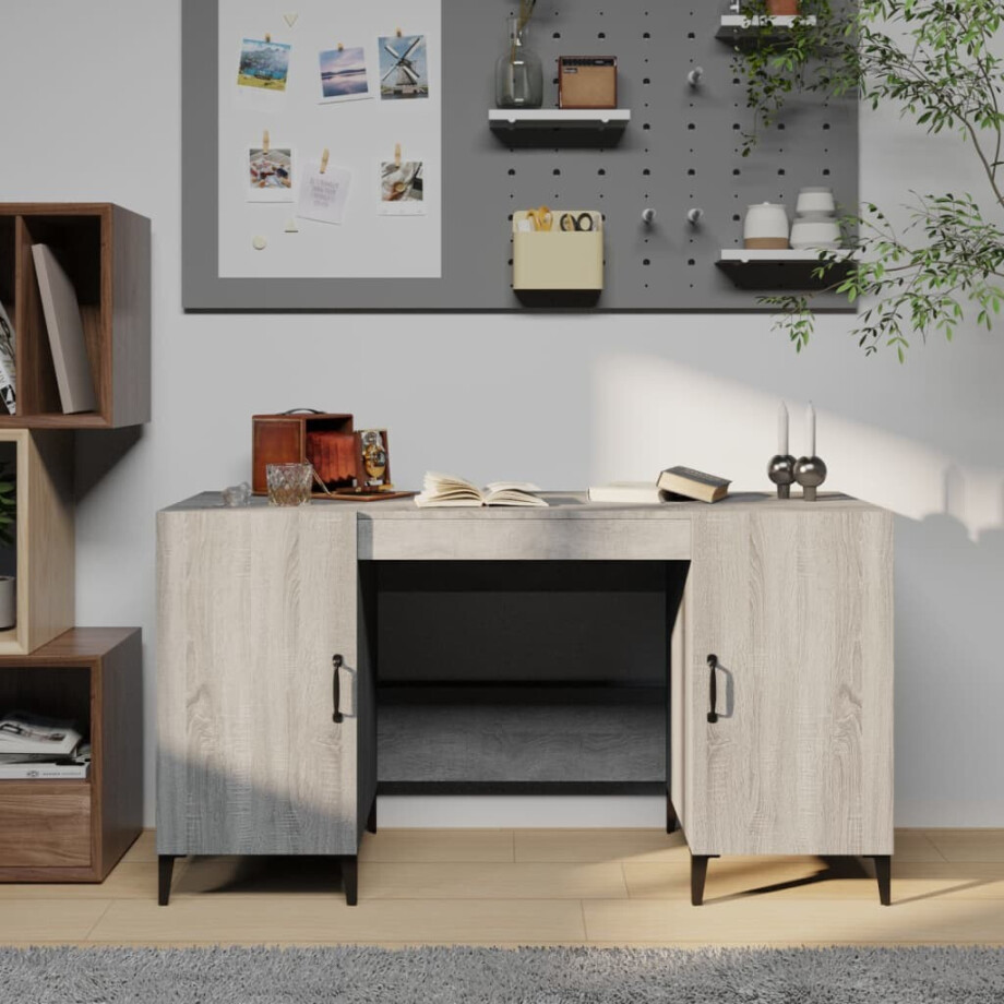 vidaXL Bureau 140x50x75 cm bewerkt hout grijs sonoma eikenkleurig afbeelding 1