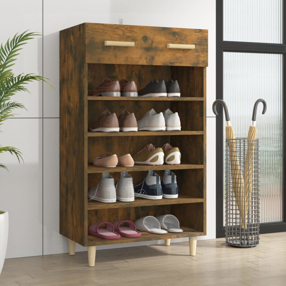 vidaXL Schoenenkast 60x35x105 cm bewerkt hout gerookt eikenkleurig afbeelding 1