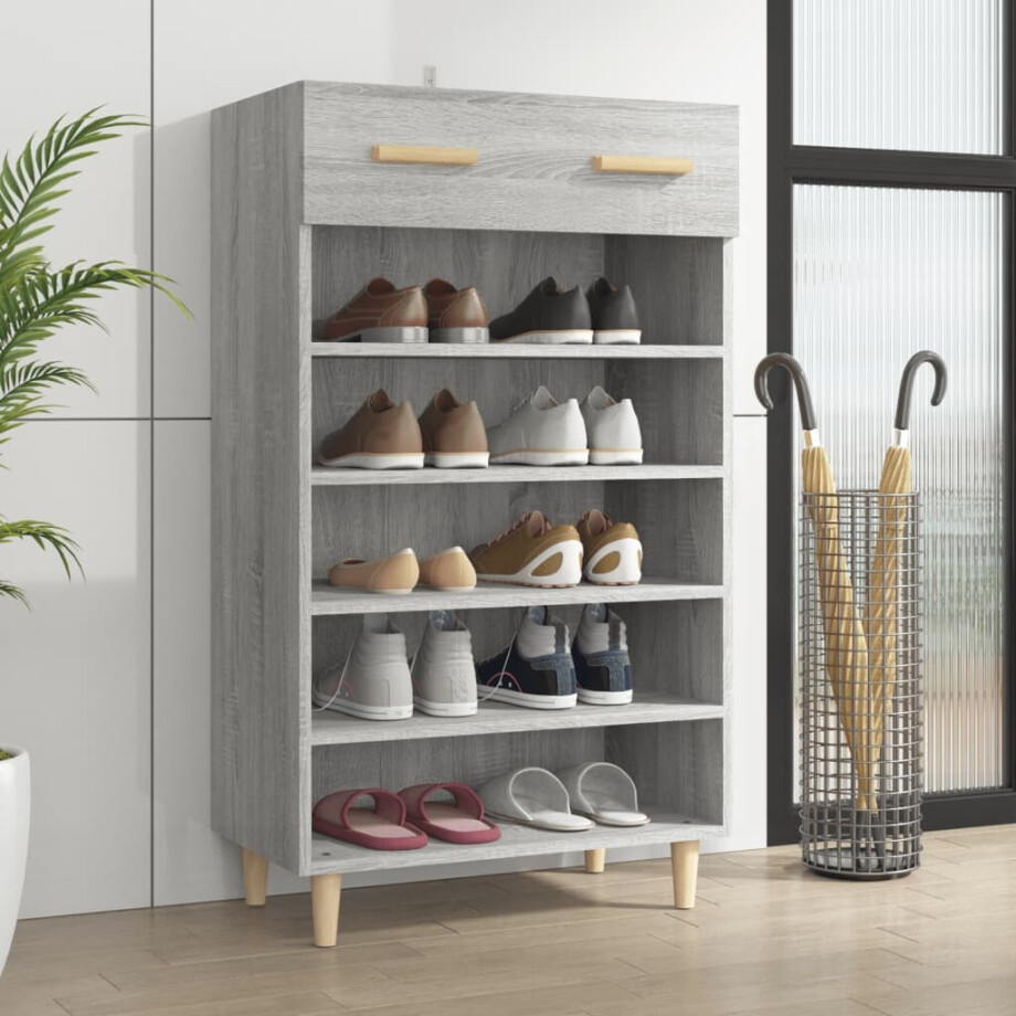 vidaXL Schoenenkast 60x35x105 cm bewerkt hout grijs sonoma eikenkleur afbeelding 1