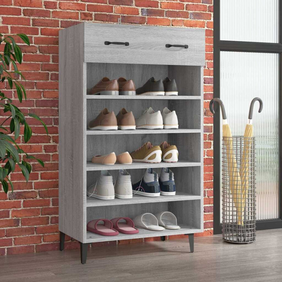 vidaXL Schoenenkast 60x35x105 cm bewerkt hout grijs sonoma eikenkleur vidaXL Schoenenkast 60x35x105 cm bewerkt hout grijs sonoma eikenkleur afbeelding 1