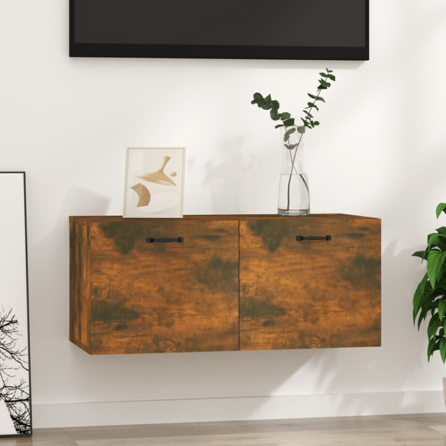 vidaXL Wandkast 80x36,5x35 cm bewerkt hout gerookt eikenkleurig afbeelding 1
