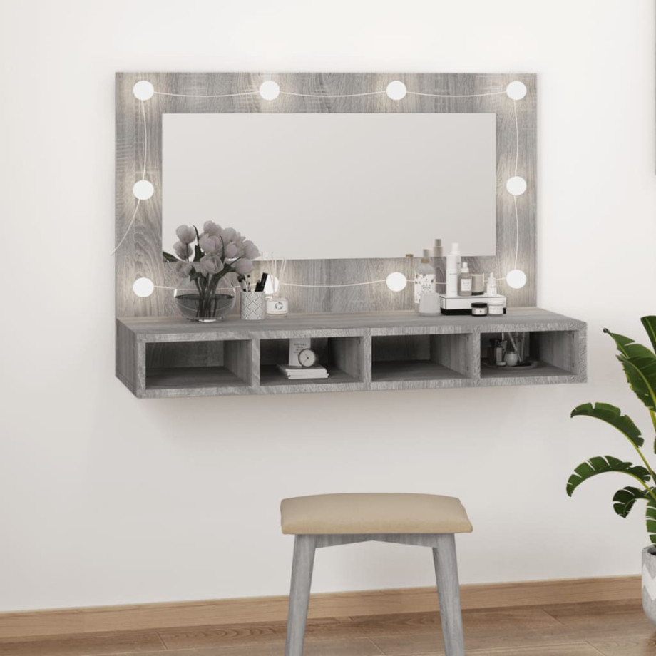 vidaXL Spiegelkast met LED-verlichting 90x31,5x62 cm grijs sonoma afbeelding 1