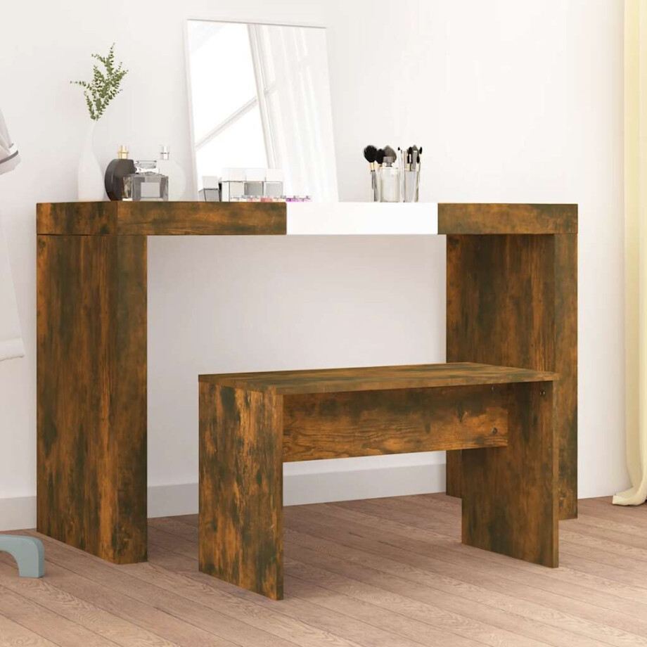 vidaXL Kaptafelkruk 70x35x45 cm bewerkt hout gerookt eikenkleurig vidaXL Kaptafelkruk 70x35x45 cm bewerkt hout gerookt eikenkleurig afbeelding 1