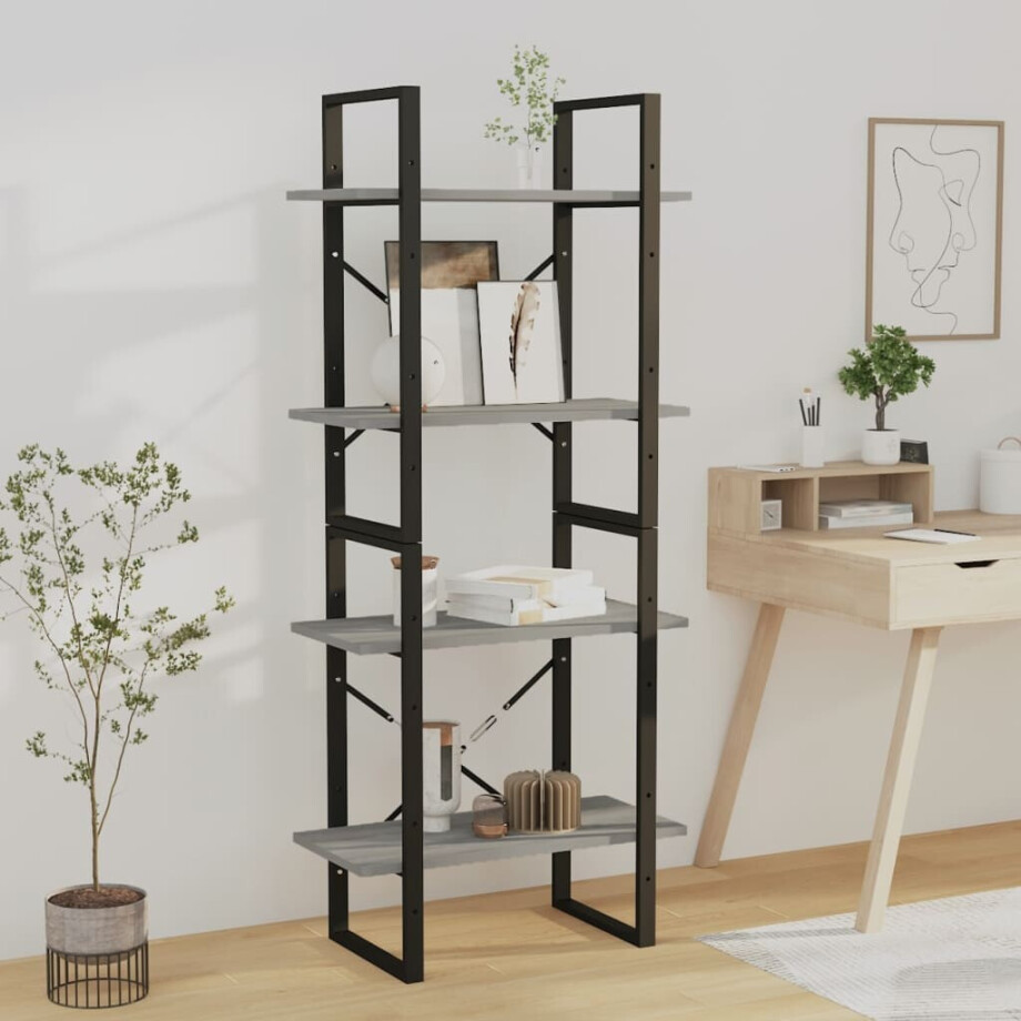 vidaXL Boekenkast 60x30x140 cm bewerkt hout grijs sonoma eikenkleurig afbeelding 1