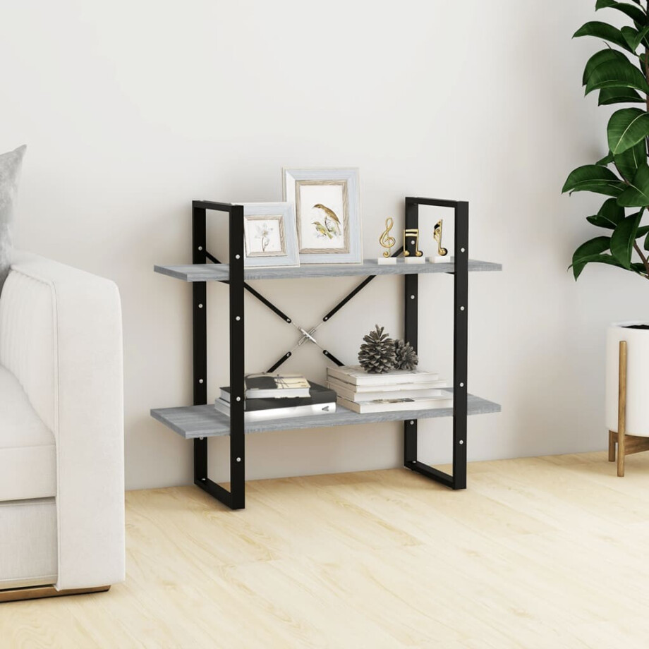 vidaXL Boekenkast met 2 schappen 80x30x70 cm bewerkt hout grijs sonoma afbeelding 1