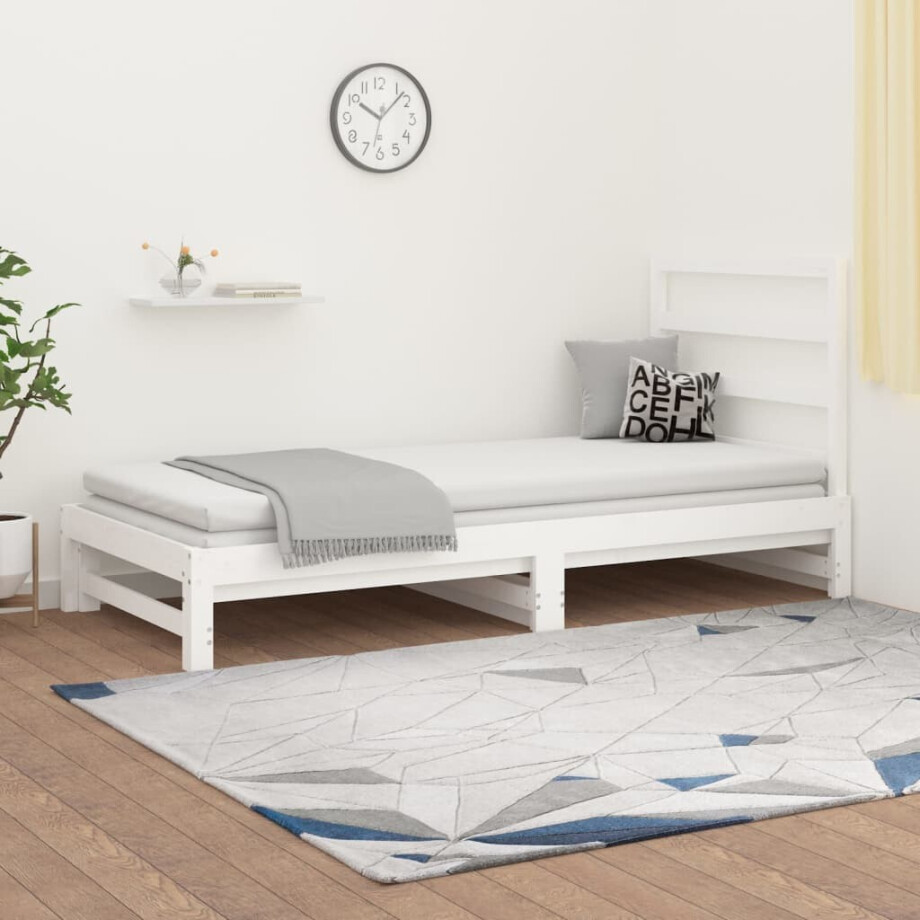 vidaXL Slaapbank uitschuifbaar massief grenenhout wit 2x(90x200) cm afbeelding 1