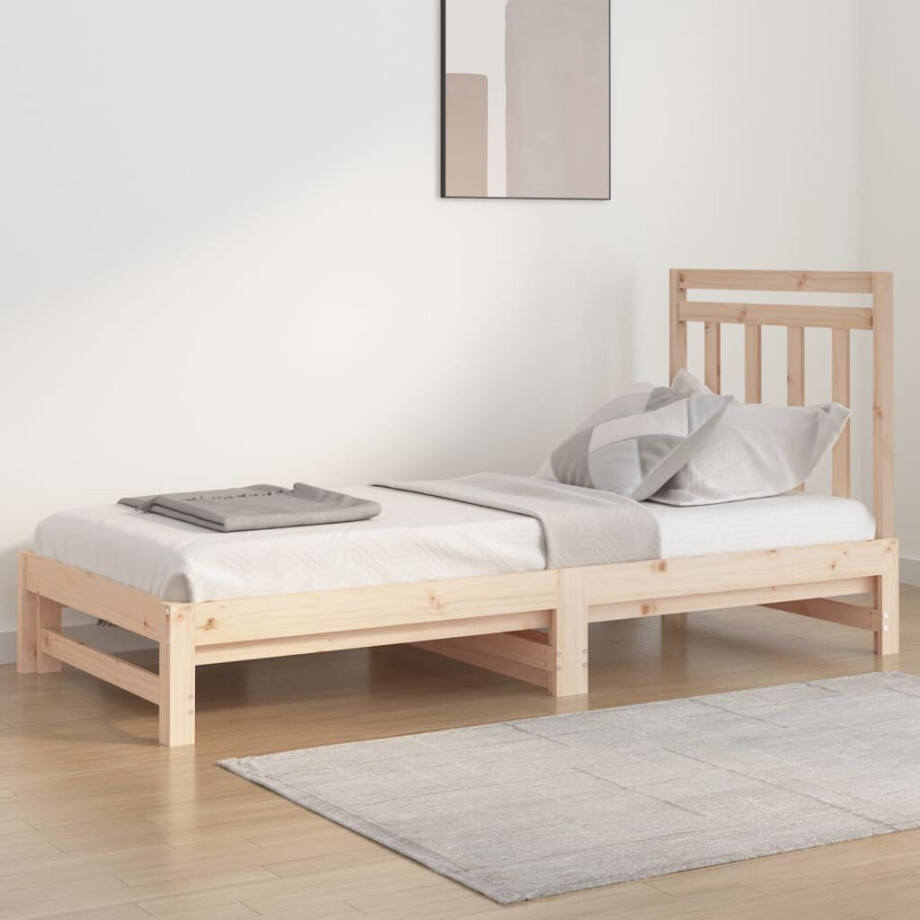 vidaXL Slaapbank uitschuifbaar 2x(90x200) cm massief grenenhout afbeelding 1