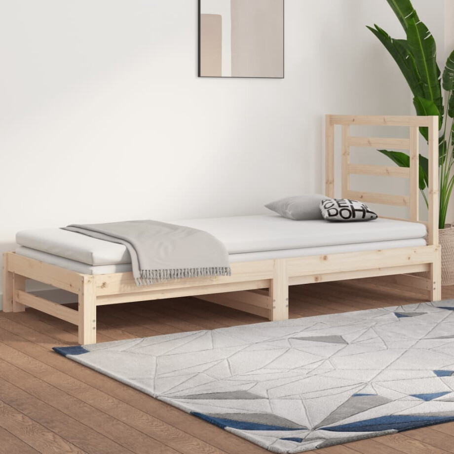 vidaXL Slaapbank uitschuifbaar 2x(90x200) cm massief grenenhout afbeelding 1