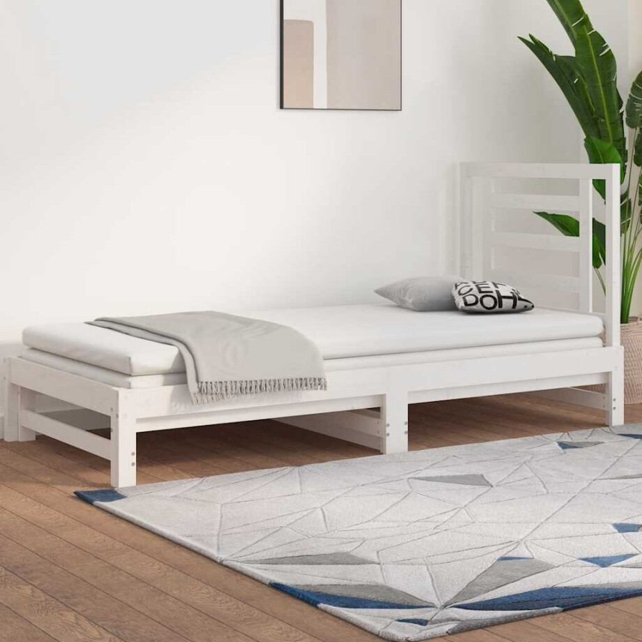 vidaXL Slaapbank uitschuifbaar massief grenenhout wit 2x(90x200) cm vidaXL Slaapbank uitschuifbaar massief grenenhout wit 2x(90x200) cm afbeelding 1