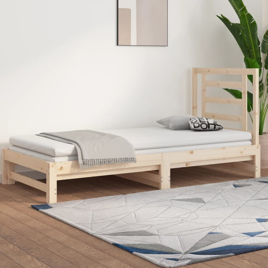 vidaXL Slaapbank uitschuifbaar massief grenenhout 2x(90x190) cm afbeelding 1