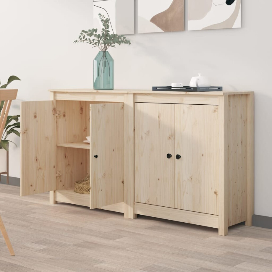 vidaXL Dressoirs 2 st 70x35x80 cm massief grenenhout grijs afbeelding 1