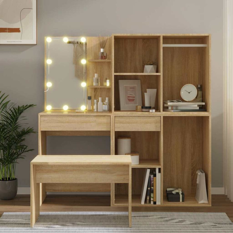 vidaXL Kaptafelset met LED's bewerkt hout sonoma eikenkleurig vidaXL Kaptafelset met LED's bewerkt hout sonoma eikenkleurig afbeelding 1