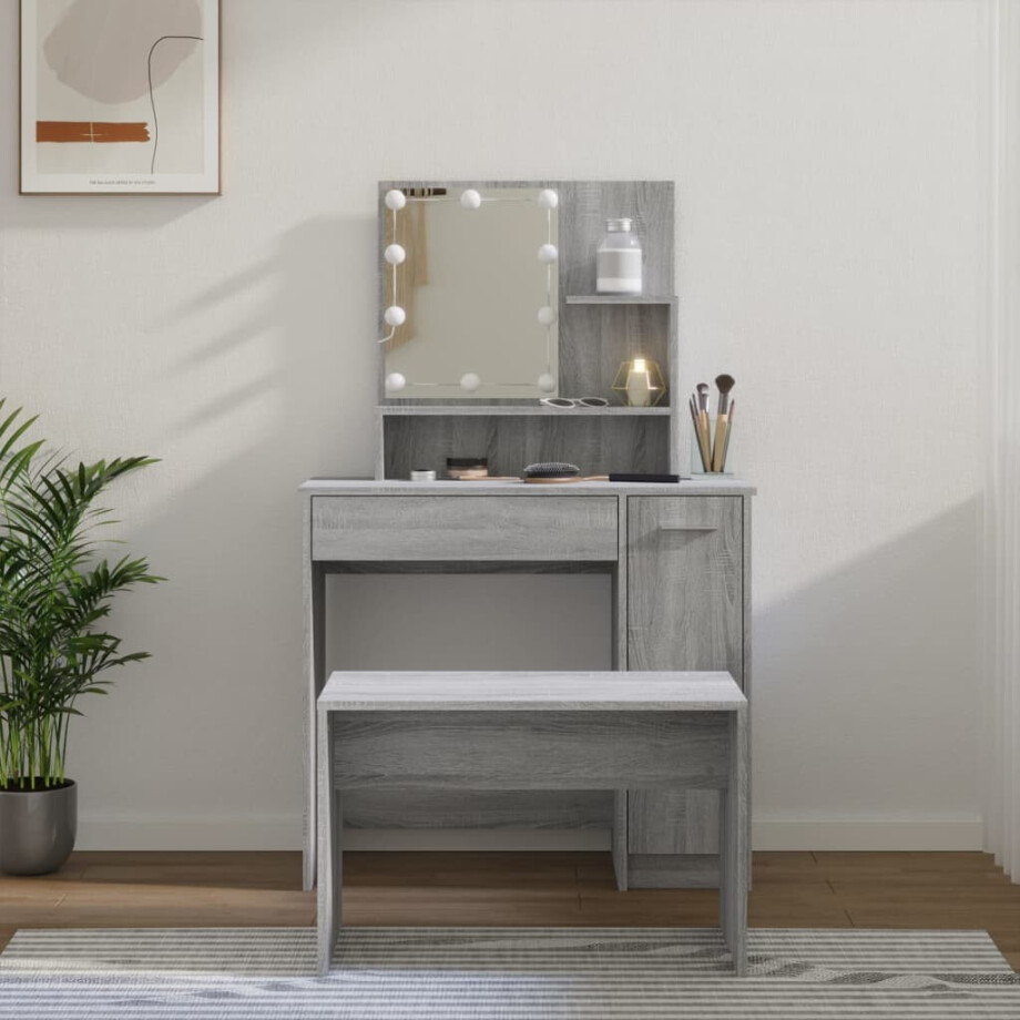 vidaXL Kaptafelset met LED's bewerkt hout grijs sonoma afbeelding 1