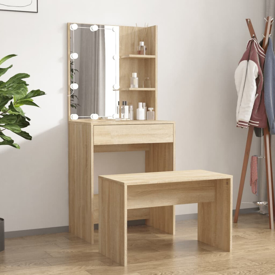 vidaXL Kaptafelset met LED's bewerkt hout sonoma eikenkleurig afbeelding 1