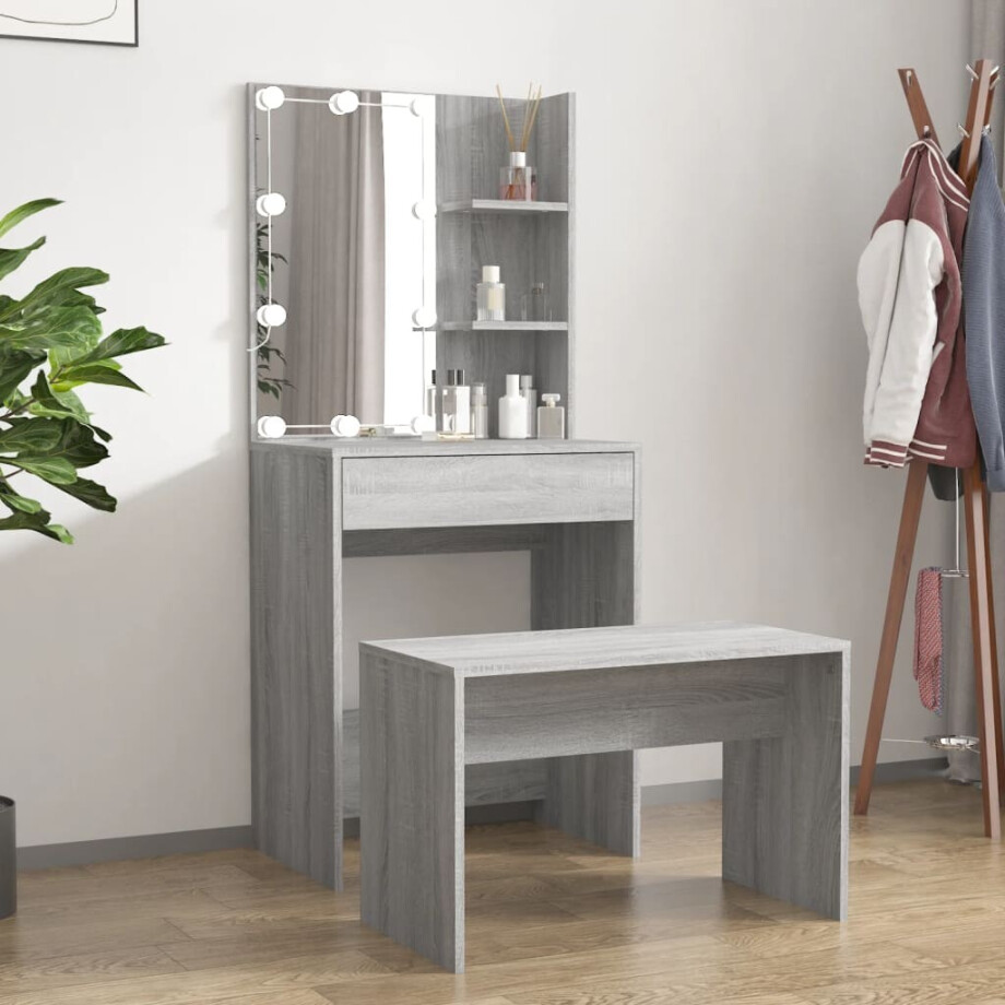 vidaXL Kaptafelset met LED's bewerkt hout grijs sonoma afbeelding 1