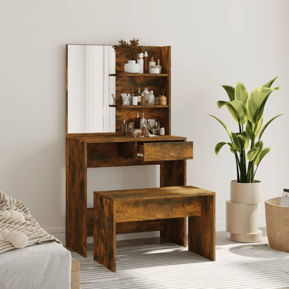vidaXL Kaptafelset 74,5x40x141 cm gerookt eiken afbeelding 1