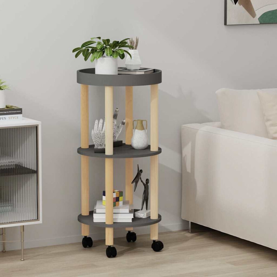 vidaXL Trolley 38x38x82cm bewerkt hout en massief grenenhout grijs afbeelding 1