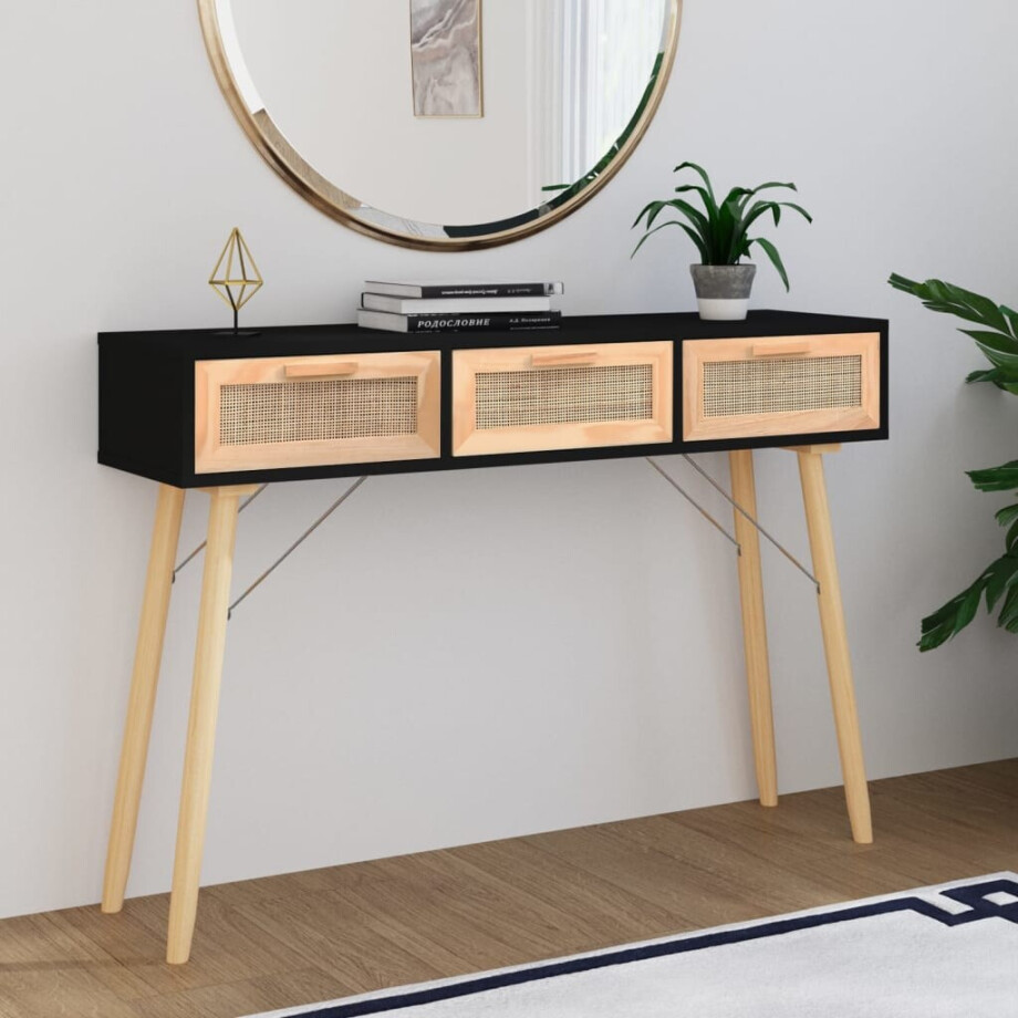 vidaXL Wandtafel 105x30x75 cm massief grenenhout en natuurlijk rattan vidaXL Wandtafel 105x30x75 cm massief grenenhout en natuurlijk rattan afbeelding 1