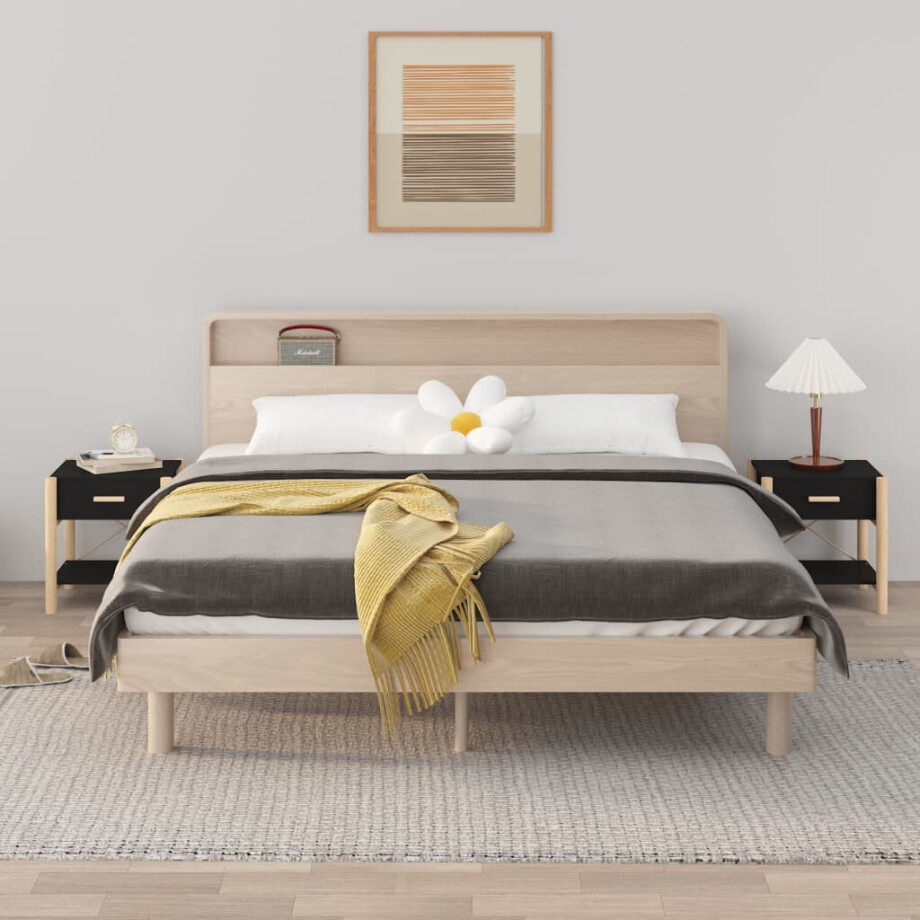 vidaXL Nachtkastjes 2 st 42x38x45 cm bewerkt hout zwart vidaXL Nachtkastjes 2 st 42x38x45 cm bewerkt hout zwart afbeelding 1
