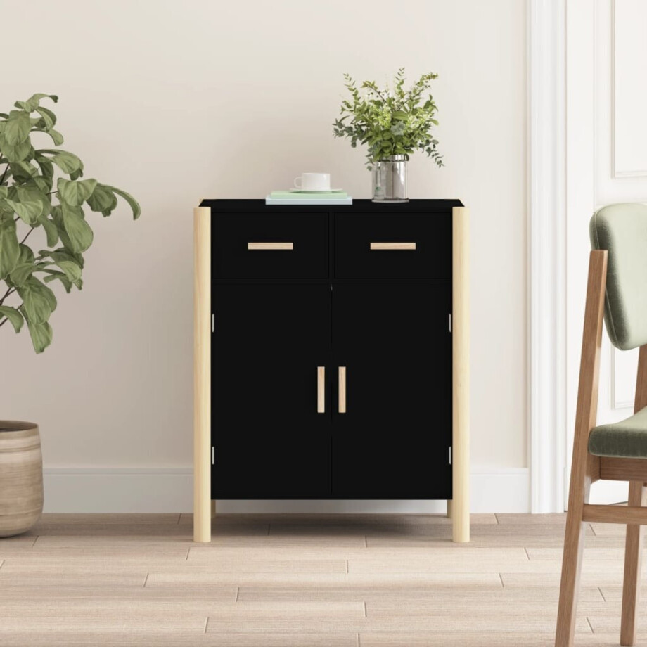 vidaXL Dressoir 62x38x75 cm bewerkt hout zwart vidaXL Dressoir 62x38x75 cm bewerkt hout zwart afbeelding 1