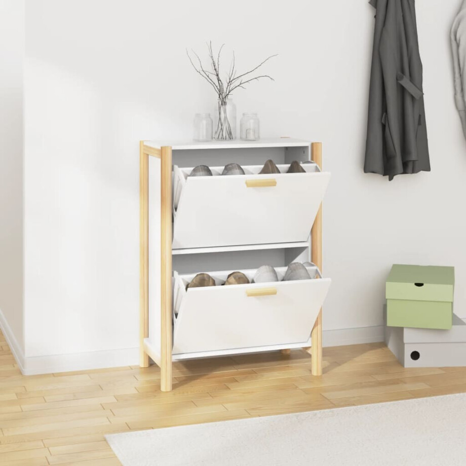 vidaXL Schoenenkast 57,5x33x80 cm bewerkt hout wit vidaXL Schoenenkast 57,5x33x80 cm bewerkt hout wit afbeelding 1