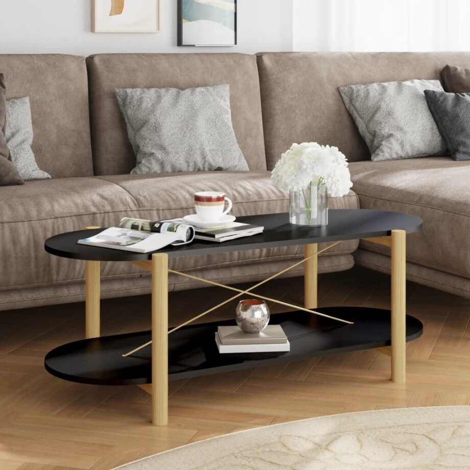 vidaXL Salontafel 110x48x40 cm bewerkt hout zwart afbeelding 1