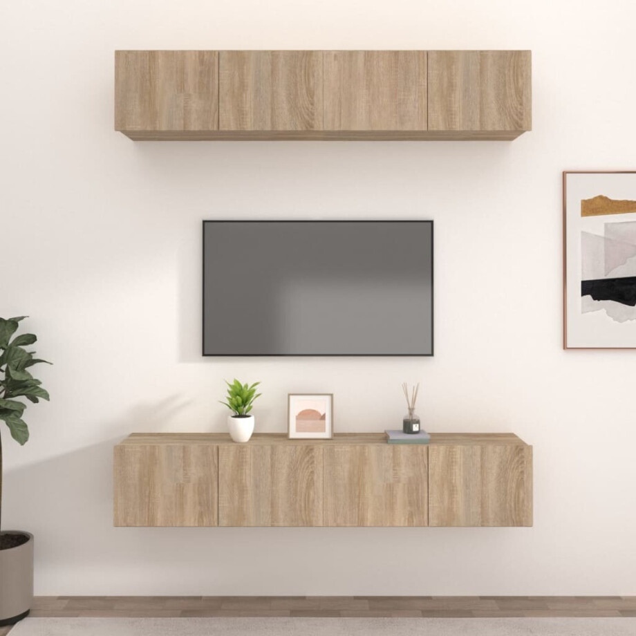 vidaXL Tv-meubels 4 st 80x30x30 cm bewerkt hout sonoma eikenkleurig afbeelding 1
