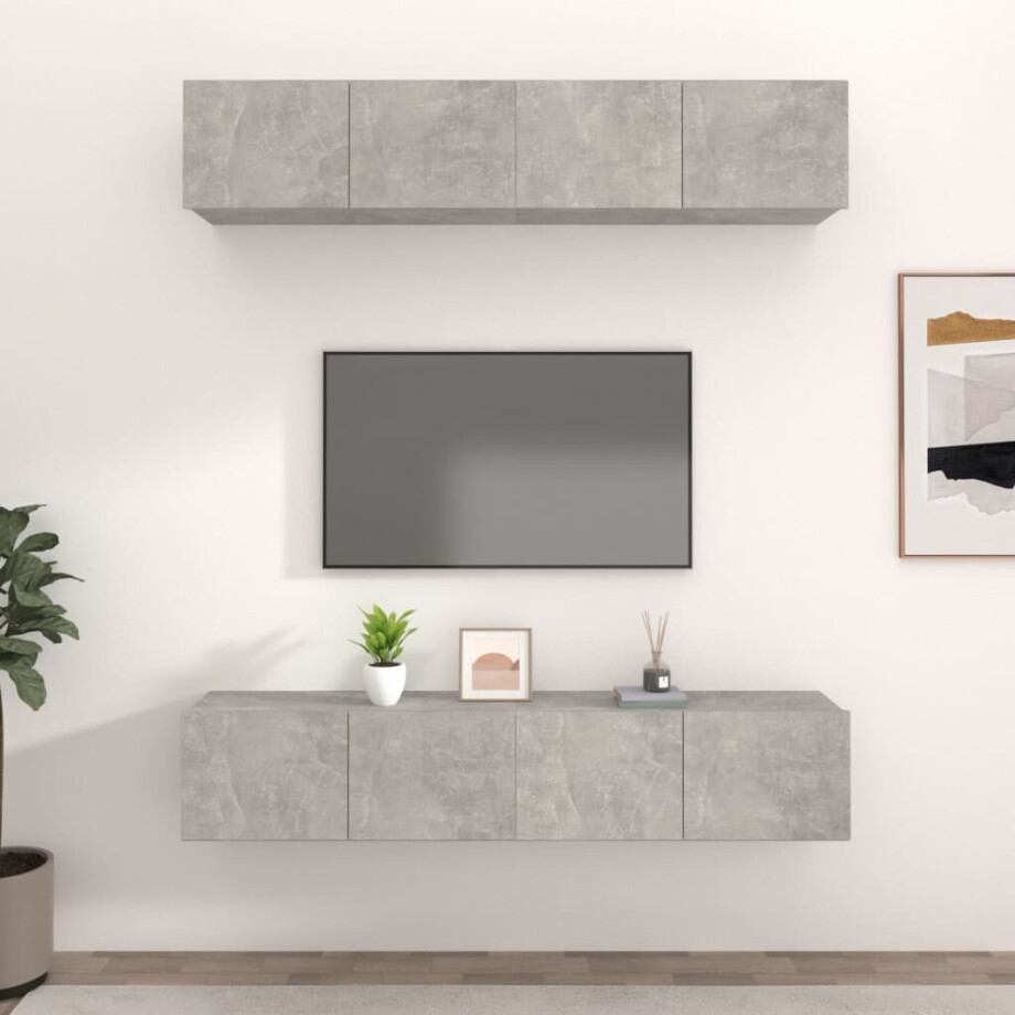 vidaXL Tv-meubelen 4 st 80x30x30 cm bewerkt hout betongrijs afbeelding 1