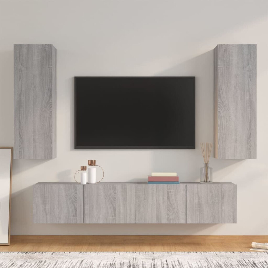 vidaXL 4-delige Tv-meubelset bewerkt hout grijs sonoma eikenkleurig afbeelding 1