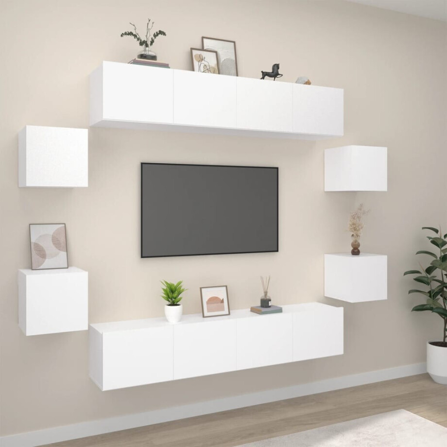 vidaXL 8-delige Tv-meubelset bewerkt hout wit vidaXL 8-delige Tv-meubelset bewerkt hout wit afbeelding 1