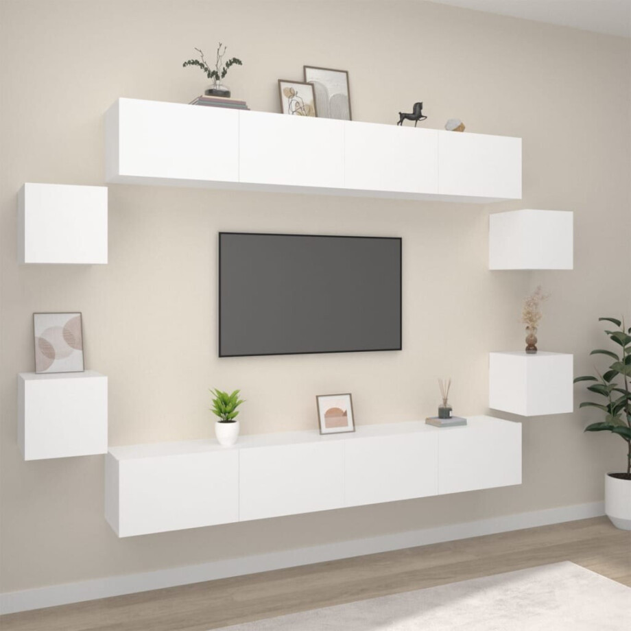 vidaXL 8-delige Tv-meubelset bewerkt hout wit vidaXL 8-delige Tv-meubelset bewerkt hout wit afbeelding 1
