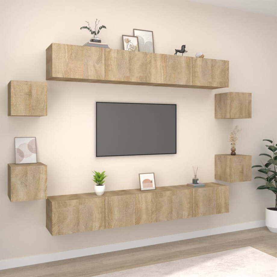 vidaXL 8-delige Tv-meubelset bewerkt hout sonoma eikenkleurig vidaXL 8-delige Tv-meubelset bewerkt hout sonoma eikenkleurig afbeelding 1
