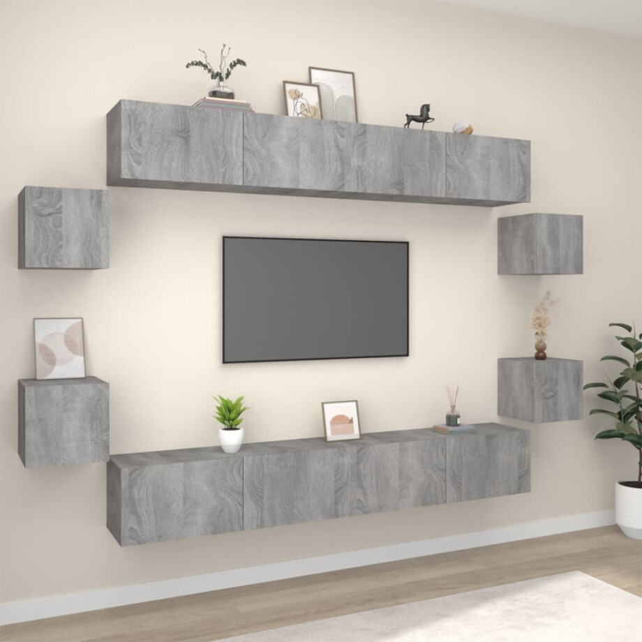 vidaXL 8-delige Tv-meubelset bewerkt hout grijs sonoma eikenkleurig vidaXL 8-delige Tv-meubelset bewerkt hout grijs sonoma eikenkleurig afbeelding 1
