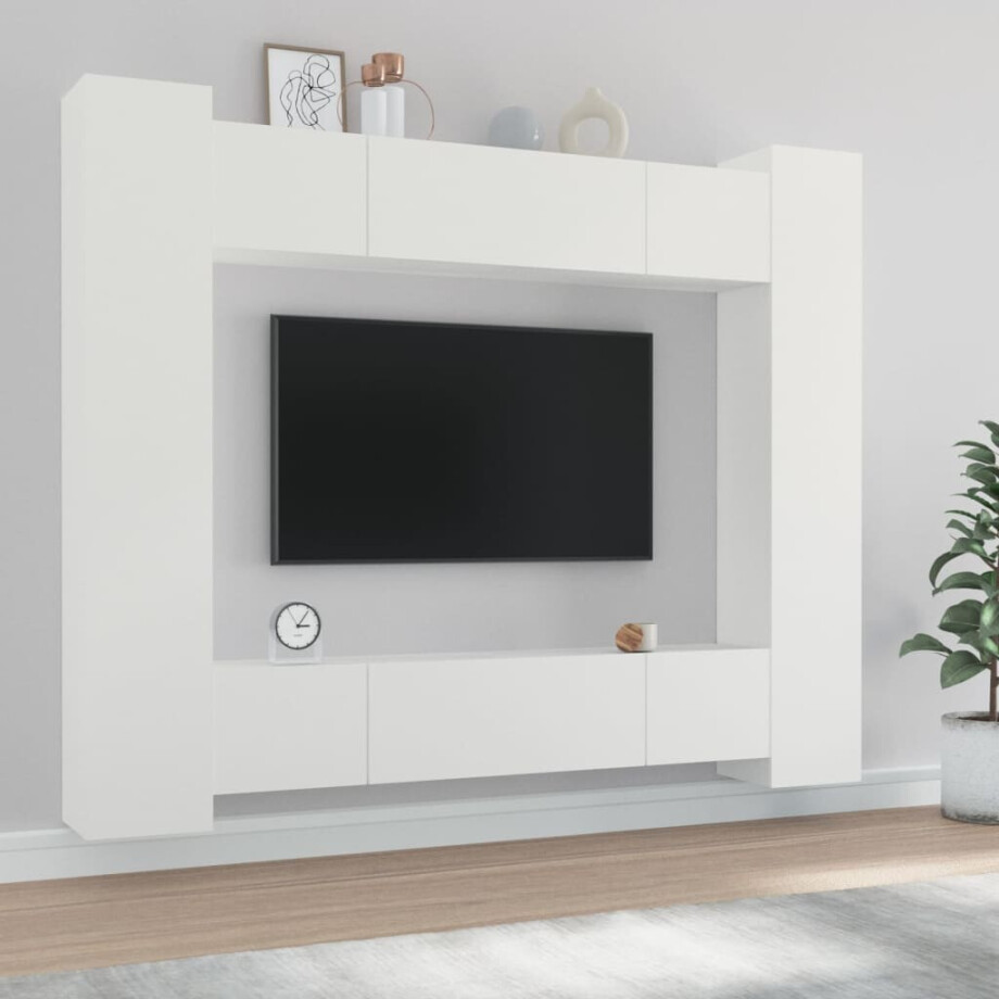 vidaXL 8-delige Tv-meubelset bewerkt hout wit vidaXL 8-delige Tv-meubelset bewerkt hout wit afbeelding 1