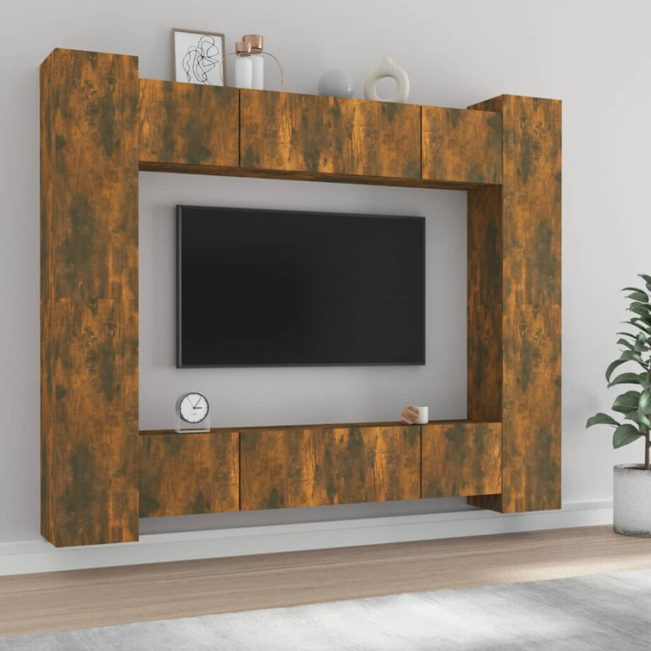 vidaXL 8-delige Tv-meubelset bewerkt hout gerookt eikenkleurig vidaXL 8-delige Tv-meubelset bewerkt hout gerookt eikenkleurig afbeelding 1