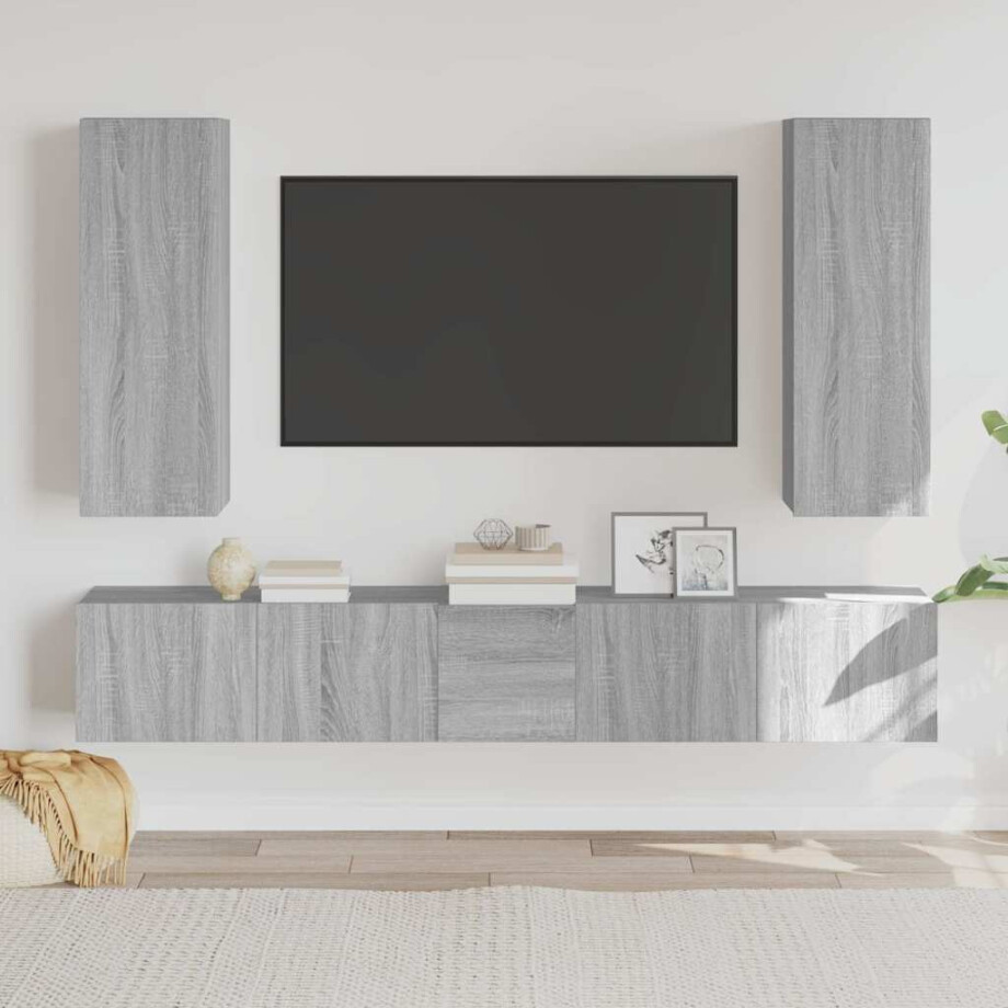 vidaXL 5-delige Tv-meubelset bewerkt hout grijs sonoma eikenkleurig afbeelding 1