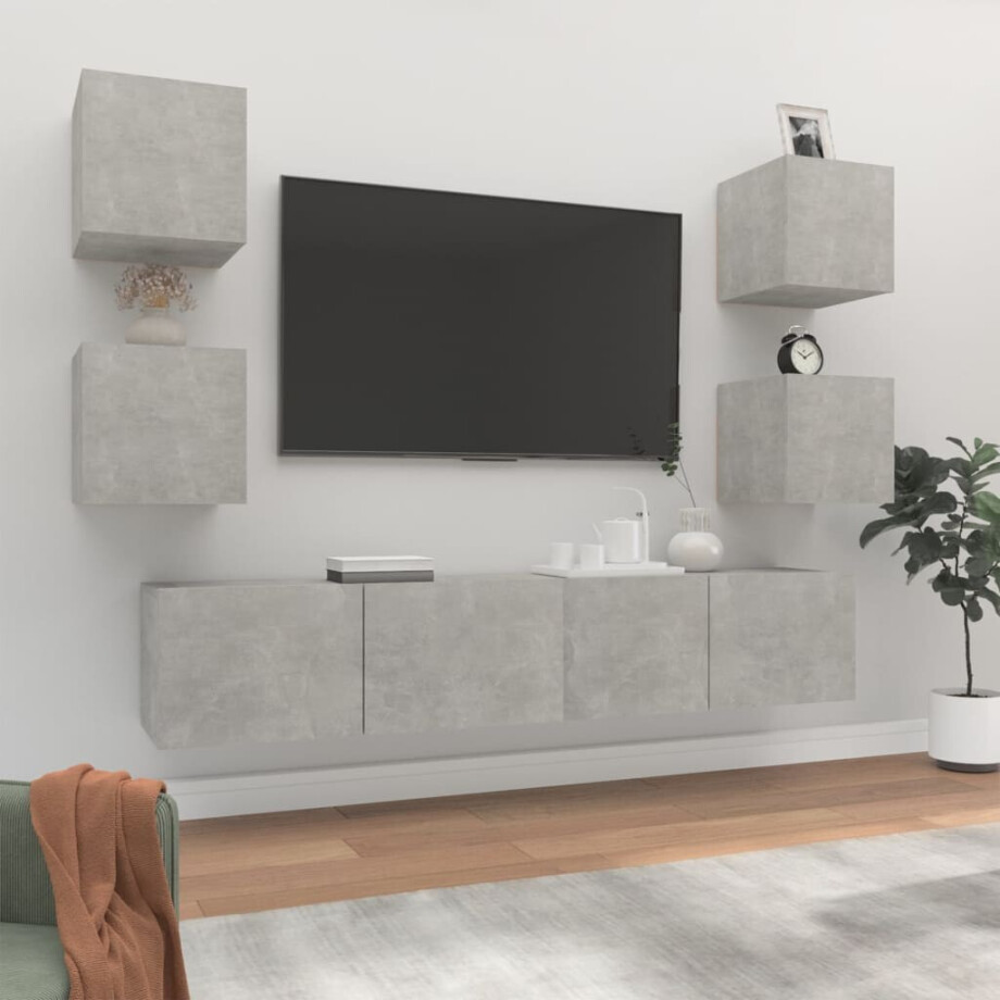 vidaXL 6-delige Tv-meubelset bewerkt hout betongrijs afbeelding 1