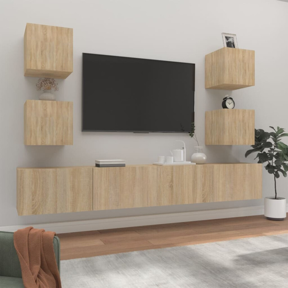vidaXL 6-delige Tv-meubelset bewerkt hout sonoma eikenkleurig vidaXL 6-delige Tv-meubelset bewerkt hout sonoma eikenkleurig afbeelding 1