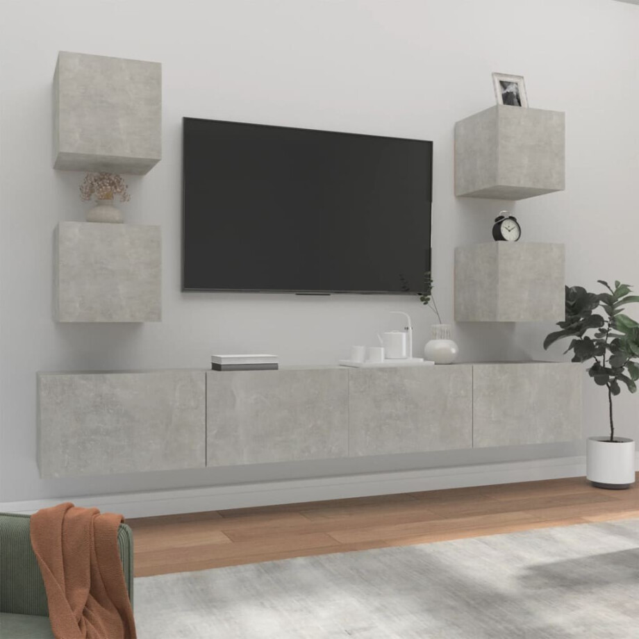 vidaXL 6-delige Tv-meubelset bewerkt hout betongrijs afbeelding 1