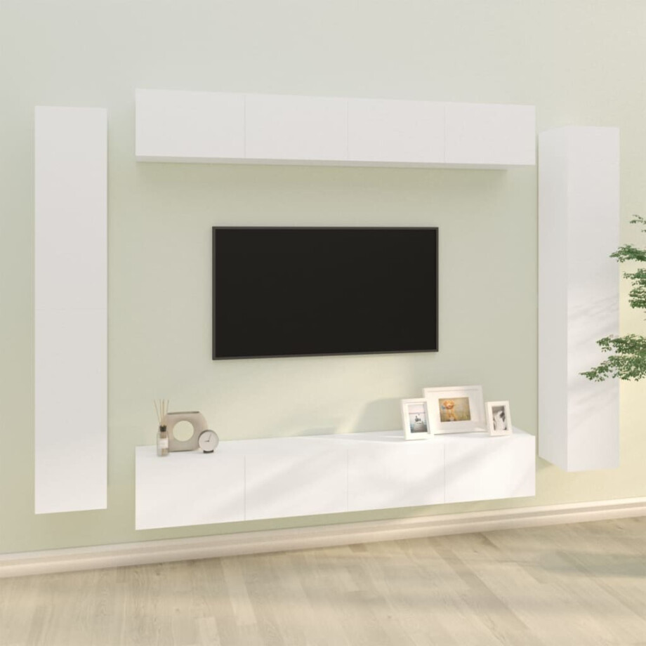 vidaXL 8-delige Tv-meubelset bewerkt hout wit vidaXL 8-delige Tv-meubelset bewerkt hout wit afbeelding 1