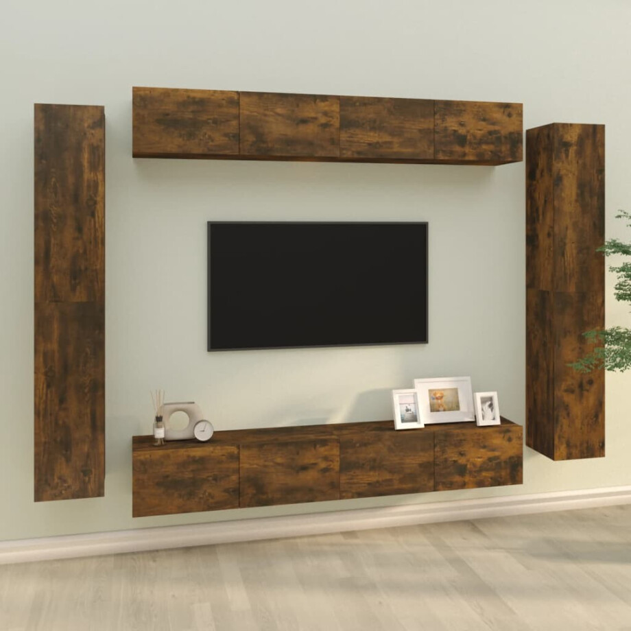 vidaXL 8-delige Tv-meubelset bewerkt hout gerookt eikenkleurig vidaXL 8-delige Tv-meubelset bewerkt hout gerookt eikenkleurig afbeelding 1