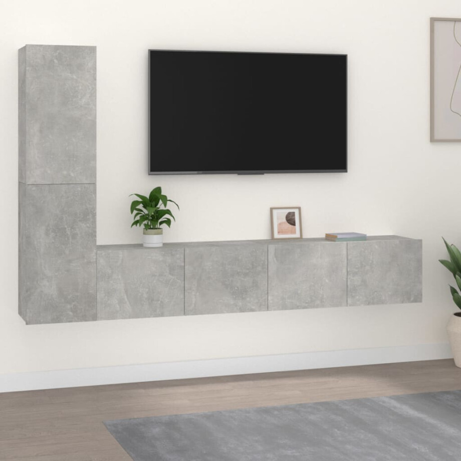 vidaXL 4-delige Tv-meubelset bewerkt hout betongrijs vidaXL 4-delige Tv-meubelset bewerkt hout betongrijs afbeelding 1