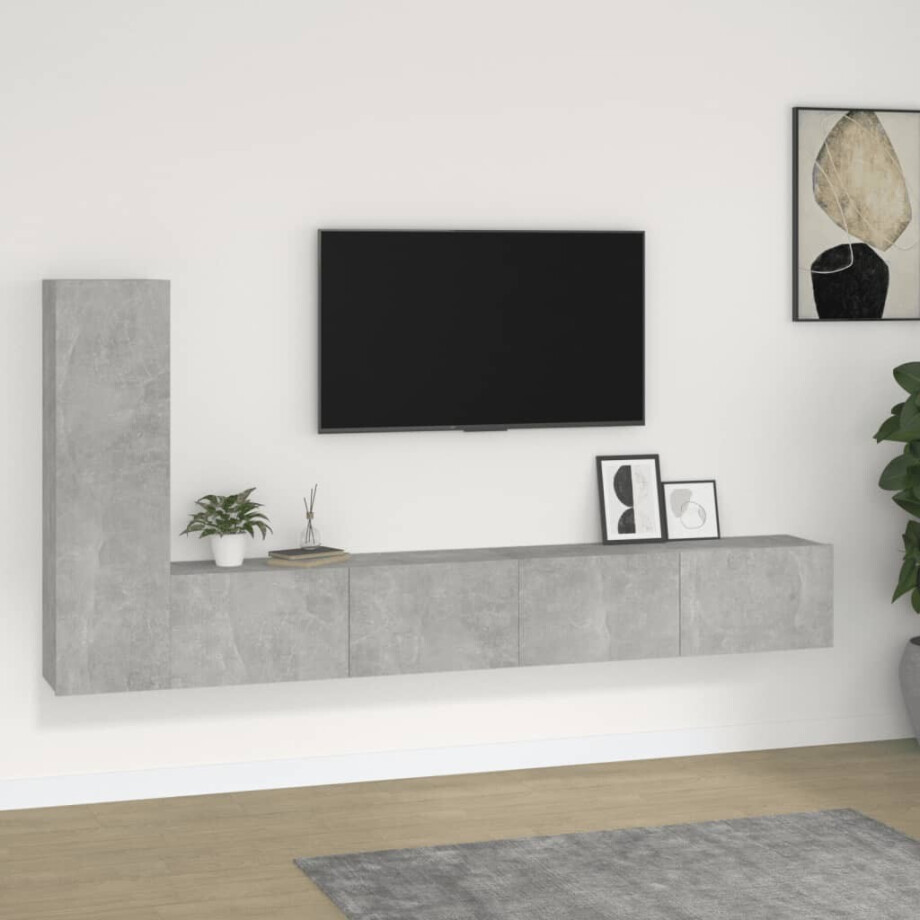 vidaXL 3-delige Tv-meubelset bewerkt hout betongrijs afbeelding 1