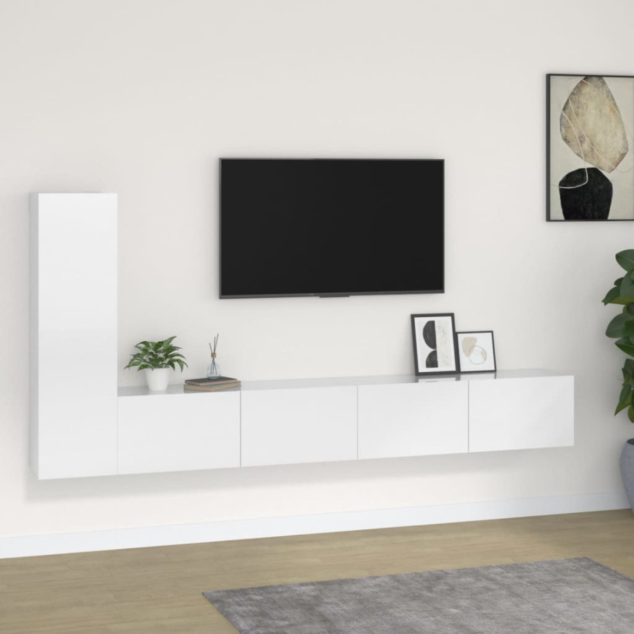 vidaXL 3-delige Tv-meubelset bewerkt hout hoogglans wit afbeelding 1