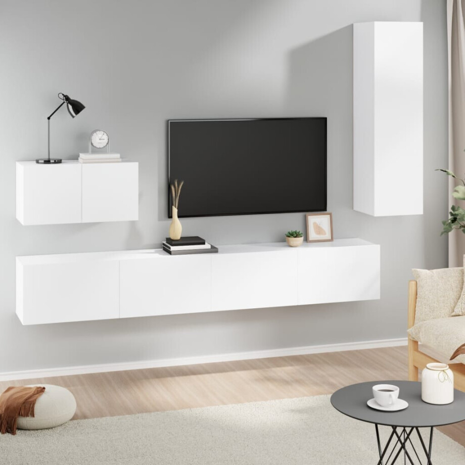 vidaXL 4-delige Tv-meubelset bewerkt hout wit afbeelding 1