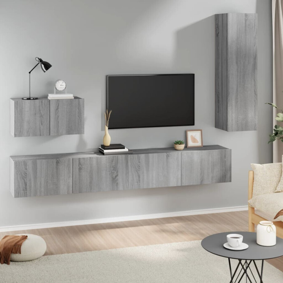 vidaXL 4-delige Tv-meubelset bewerkt hout grijs sonoma eikenkleurig vidaXL 4-delige Tv-meubelset bewerkt hout grijs sonoma eikenkleurig afbeelding 1